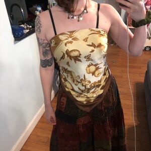 Vintage floral pear pattern silk handkerchief top or scarf